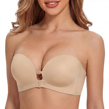 Womens Strapless Front Closure Bra Push Up Lift Bra Padded Add Cup Non Slip Anti-Slip Grip Wireless Supportive Seamless Comfortable Tube Jelly Bra A B C Cup