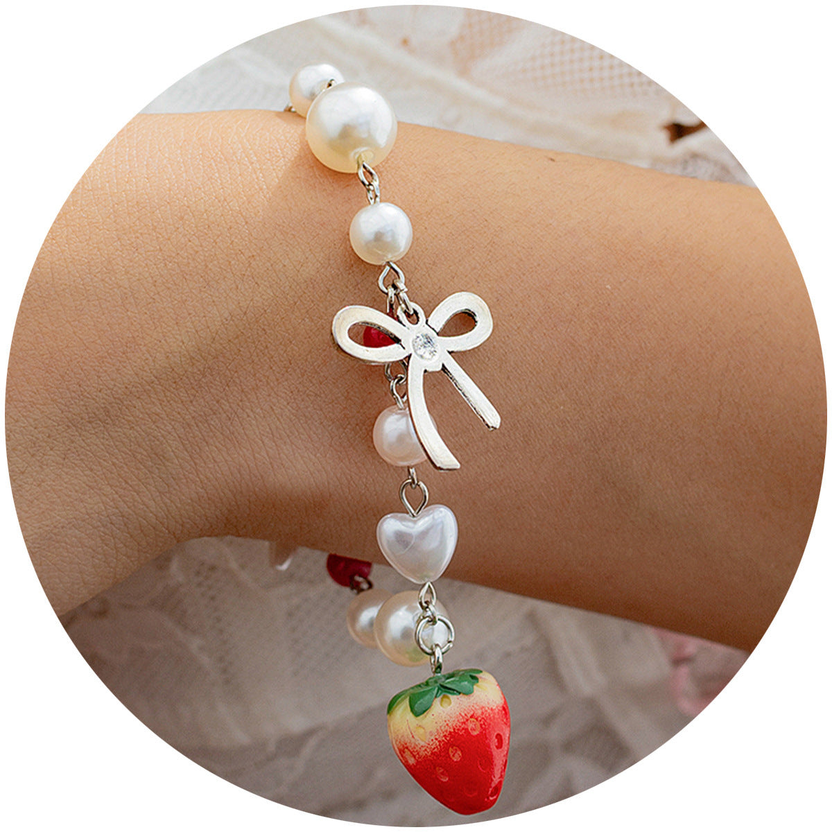 Sweet Strawberry Bow Bracelet