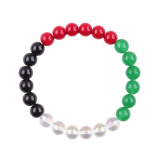 Silver, red and green beads, acrylic letter beads bracelet