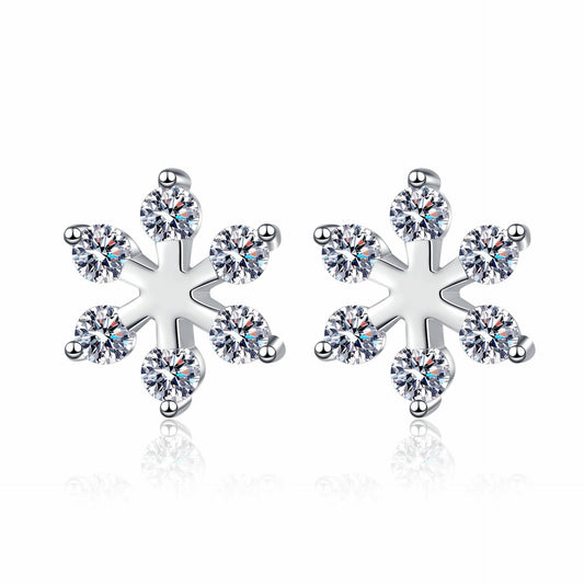 Moissanite Silver Snowflake Shape Earrings